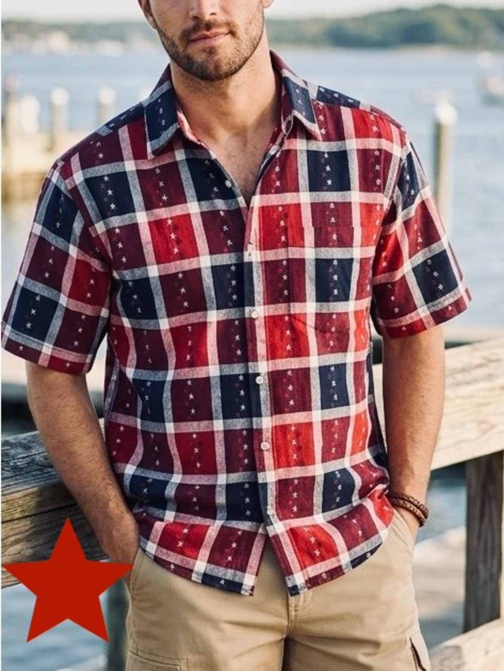 Vintage 90s Company Red & Navy Plaid Short-Sleeve Button-Down Shirt